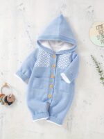 ⁦DovFanny Unisex Jumpsuit - Fleece-Lined Hooded Romper with Soft Fur-Lined Hood & Cuffs, Long Sleeve Winter Warmth, Easy Diaper Change Buttons, Cozy Winter Outfit for, Romper, Perfect for Outdoor⁩ - الصورة ⁦5⁩