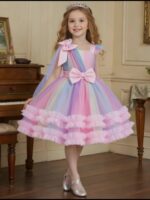 ⁦Elegant Girls' Colorful Gradient Tulle Dress with Ruffled Detail - Sleeveless, A-Line Princess Gown for Dance, Birthday, and Formal Events, Youngsters' Dress|Vibrant Aesthetic|Layered Tulle Fabric, Cute Dresses⁩ - الصورة ⁦9⁩