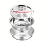 3pcs Stainless Steel Kitchen Set with One-Piece Grinder, Multi-Function Filter and Mixing Bowl - Perfect for Cleaning and Slicing Fruits, Vegetables, Cheeses | Food Safe with Drainage System, Ideal for Home Cooking, Kitchen Grinder - Image 7