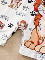 ⁦YIERYING Youngsters Boys' Summer Lion Cartoon Print Short-Sleeve Romper with Faux Suspenders - Soft Polyester Blend, Playful Animal Design, Easy-Care Hand Wash, Casual Youngsters Outfit | Cartoon Lion Design | Brand Yierying, Perfect for Outdoor⁩ - الصورة ⁦6⁩