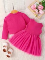 ⁦Girls' Casual Floral Dress with Long Sleeve Jacket Skirt Set⁩ - الصورة ⁦8⁩