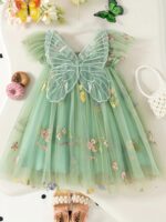 Girls' Dreamy 3D Butterfly Wings Dress - Sweet and Colorful Floral Embroidered Tulle Princess Skirt for Summer Birthday Parties - Image 9