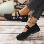 ⁦Women'S Spring Floral Knit Ballet Flats - Breathable Slip-On Shoes with EVA Insole, PVC Sole, and Comfortable Fabric Lining for Casual Wear⁩ - الصورة ⁦2⁩