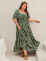 Rusttydustty Women's Boho Chic Maxi Dress - French Square Neck, Adjustable Tie-Front, Floral Print A-Line Pleated Hem, Breathable Short Sleeve for Music Festivals, Beach Vacations & Casual Outings, Festival Attire, Comfortable Fit - Image 10