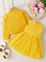 ⁦Girls' Casual Floral Dress with Long Sleeve Jacket Skirt Set⁩ - الصورة ⁦7⁩