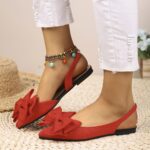 ⁦Women's Fashion Bow-Knot Flat Sandals, Casual Versatile Slip-Ons with Pointed Toe, Fabric Upper and Rubber Sole for All Seasons, Ladies Sandals⁩ - الصورة ⁦17⁩