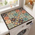 Diatomaceous Earth Washing Machine Cover | Multi-Color Floral Mosaic Design | Waterproof & Durable | 59.99cm x 50.01cm | Ideal for Kitchen & Laundry Room Decor | Vintage Style Protective Top Cover