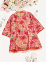 Women'S Casual Floral Print Blouse - Light Pink with Purple Floral Design, Long Sleeves, Button-Up, High Neck, Perfect for Spring/Summer, Casual Attire|Floral Print Top|Long Sleeve Shirt - Image 6