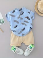 Toddler Summer Feather Print Shirt Shorts Set, for Outdoor - Image 5
