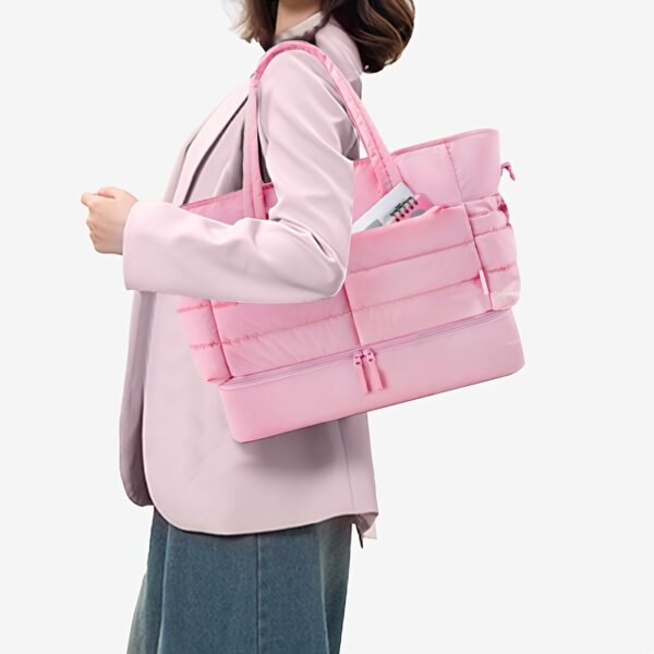 Cobbler Legend Women's Travel Duffel Bag with Shoe Compartment - Large Gym & Weekender Bag, Durable Nylon, Detachable Shoulder Strap, Zipper Closure, Pink/Black