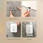 ⁦1pc Double-Layer Bathroom Tissue Holder, Wall-Mounted Plastic Tissue Box with Drawer, Strong Waterproof, No Drilling Required, Rectangle Shape⁩ - الصورة ⁦7⁩