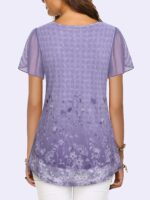 ⁦Women'S Tops Short Sleeve Shirts Casual V Neck Blouse Double Layers Mesh Tunics Tops⁩ - الصورة ⁦5⁩