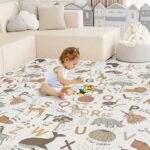 Extra Large Foldable XPE Play Mat for Youngsters - Colorful Educational Animal & Alphabet Design, Waterproof & Non-Toxic Crawling Carpet in White/Blue/Yellow - Ideal for Youngsters Room, Playpen, Indoor & Outdoor Use