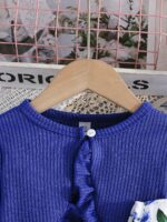 Girls' Flower Print Casual Vest Dress with Chest Measurement by Pulling + Solid Color Long Sleeve Jacket - Image 7