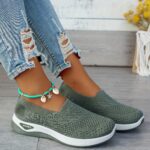 Women'S Breathable Black Sneakers with White Sole - Casual, Motion-Control Support, Rubber Base, All-Season Comfort Shoes, Casual Footwear | Stylish Sneakers | Comfortable Walking Shoes - Image 4