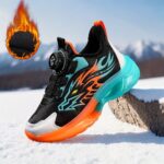 Boys' Winter Warm Fleece-Lined Athletic Sneakers - Stylish & Cozy Running Shoes with Easy Twist Buckle Closure, Durable EVA Sole, and Vibrant Flame Design for Outdoor Activities, Boy Shoes - Image 5