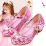 Girls' Sparkling Rhinestone Bowknot High Heels - Pink Princess Pumps with Crystal Embellishments, Comfortable Rubber Sole, Perfect for Weddings, Pageants, and Formal Events, Dressy Shoes | Sparkling Heels | Sparkling Details - Image 2