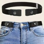 1pc Adjustable No-Sew Invisible Elastic Belt for Jeans & Pants - Black Stretch Comfort Waistband with Metallic Buckle, Unisex Casual Fashion Belt for Women & Men, Jeans Accessory, Sleek Belt Design, Smooth Texture