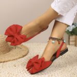 ⁦Women's Fashion Bow-Knot Flat Sandals, Casual Versatile Slip-Ons with Pointed Toe, Fabric Upper and Rubber Sole for All Seasons, Ladies Sandals⁩ - الصورة ⁦35⁩