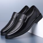 Men's Genuine Leather Loafers - Sleek Black Slip-On Dress Shoes for Business & Casual Wear, Round Toe, Rubber Sole, Smooth Leather Upper, Perfect for Office or Outdoor Events, Office Loafers | Stylish Slipon | Durable Rubber Sole