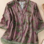 Women'S Casual Floral Print Blouse - Light Pink with Purple Floral Design, Long Sleeves, Button-Up, High Neck, Perfect for Spring/Summer, Casual Attire|Floral Print Top|Long Sleeve Shirt - Image 12