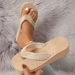 Women'S Summer Thick Sole Flip-Flops - Casual Beach Sandals with Non-Slip Wedge Heel, Open Toe Design, and Comfortable Fabric Straps for Outdoor Vacation - Image 5