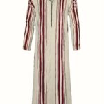 Moroccan Men's Long Robe in - Casual Striped Hooded Sweatshirt, Polyester, Non-Stretch Fabric, Spring/Autumn Wear