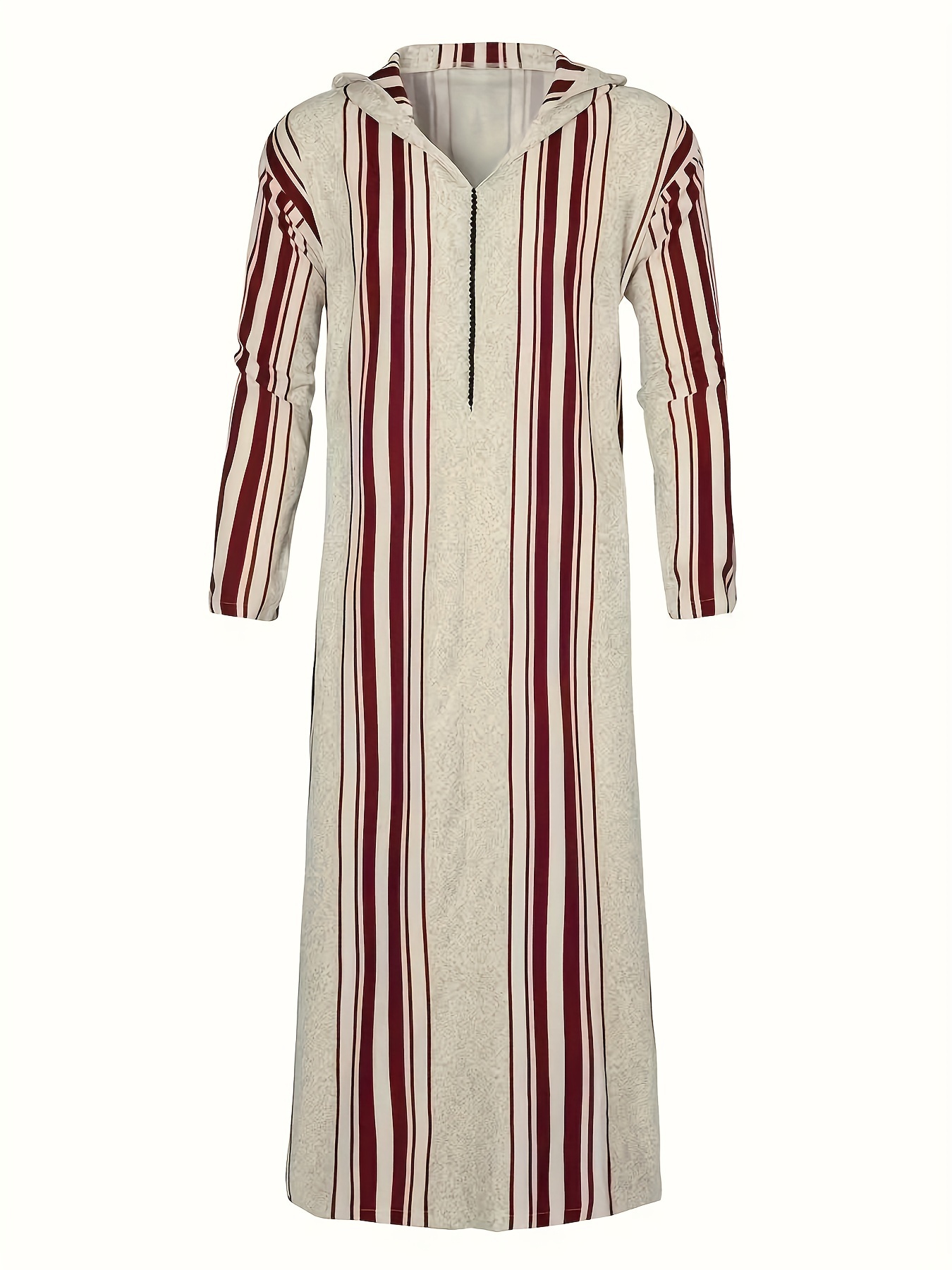 6825809a-fe61-4b3b-964c-5b804f4ca418.jpg Moroccan Men's Long Robe in - Casual Striped Hooded Sweatshirt, Polyester, Non-Stretch Fabric, Spring/Autumn Wear - Image 1