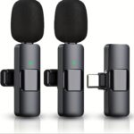 2pcs AMOSIJOY Wireless Lavalier Microphone System with 7.44meter Range, 5 Hours Playtime, Noise Cancellation, USB Charging, Rechargeable Polymer Battery - Ideal for Vlogging & Online Content Creation, Vlogging Equipment | Omnidirectional Microphone | Rech