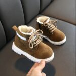 2024 Fall/Winter Youngsters' Warm Fleece-Lined Boots - Stylish Lace-Up Ankle High Snow Shoes for Boys and Girls, Soft Rubber Sole, Ribbed Cuff, Black/Brown/Grey, Winter Boots - Image 2