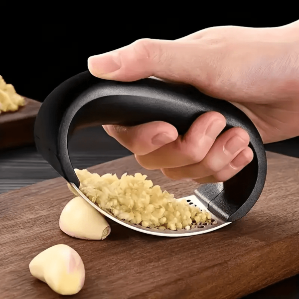 1pc Stainless Steel Garlic Press - Manual Garlic Mincer & Crusher, No Power Required, Ergonomic Black Handle, Essential Kitchen Tool for Home and Dorms, Food Processor Accessory, Kitchen Essentials | Ergonomic Design | No Power Needed, Garlic Crusher
