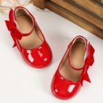 Girls' Casual Cute Mary Jane Shoes, Solid Color, Lightweight, Abrasion-Resistant, with Bow Detail, Adjustable Strap, PU Upper/Inner/Insole, TPR Sole, for Daily Wear and School, Suitable for Ages 14 and Under - Image 2