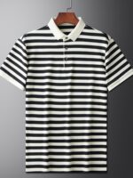 Men's Summer Striped Shirt - Casual Short Sleeve, Black & White Vertical Stripes, Button-Up Collar, Machine Washable, Comfort Fit for Business or Leisure, Versatile Menswear, Medium Elasticity Fabric - Image 5