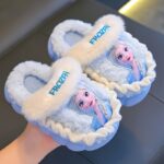 ⁦Cozy Princess Cartoon Plush Slippers for Girls - Warm Fleece-Lined, Thick Soft Sole, Winter Indoor Home Shoes with Elsa Design, Pink & Purple, Perfect for Youngsters and Teens⁩ - الصورة ⁦2⁩