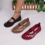 Women'S Fashionable Floral Mary Jane Flats - Soft, Comfortable Slip-On Shoes with Floral Design, Lightweight Rubber Sole, All-Season Wear, Casual Footwear | Floral Pattern | Comfortable Footwear