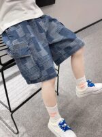 Boys Casual Comfortable Denim Shorts With Pockets, Stylish Patchwork Slightly Stretch Shorts For Summer Outdoor - Image 3