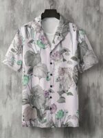 Men's Tropical Floral Print Hawaiian Shirt - Short Sleeve Button-Up with Vibrant Pink Hibiscus & Monstera Leaf Design, Casual Summer Beachwear, Polyester Blend, Machine Washable, Casual Wear | Buttondown Shirt | Smooth Texture, PLUS SIZE - Image 3
