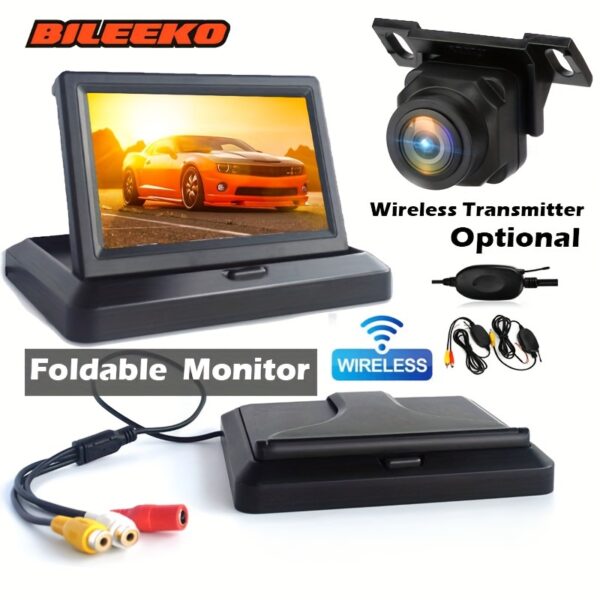 Bileeko Car Rearview Camera, Foldable, Reverse Monitor, 2.4g Transmitter, Surface Mount, Fixed Lens, 480p Video Capture Resolution, Car Plug Power Mode, ≤36V Operating Voltage, with Parking Reverse Assistant Kit for Car, SUV, Pickup