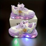 ⁦' Glow-in-the-Dark Sneakers, Cartoon Pattern, Casual Lace-Up with Fastener, Breathable Fabric & Faux Leather Upper, Rubber Sole, Round Toe, Low Top, Disposable Button Battery Operated, for Ages 14 and Under - Spring/Fall Collection⁩ - الصورة ⁦3⁩