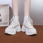 Women'S High-Top Sneakers with Thick Platform Sole & Lace-Up Closure - White & Pink Accents, Round Toe Comfort, All-Season Casual Shoes for Casual Attire, Ladies Sneakers, Durable Traction Footwear - Image 2