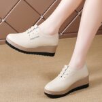 ⁦Women'S Casual Height-Increasing Wedge Loafers - Lightweight, Versatile Slip-On Shoes with TPR Sole, Synthetic Upper & Insole, Lace-Up Design, Black, All-Season Comfort, Casual Footwear | Casual Style | Durable Footwear⁩ - الصورة ⁦8⁩