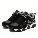 ⁦Boys' Winter Snow Boots with Warm Plush Lining - Comfy Non-Slip Soft Sole Sneakers, Black & White Geometric Design, Hook and Loop Closure, Casual Retro Style for Youngsters, Winter Boots⁩ - الصورة ⁦8⁩