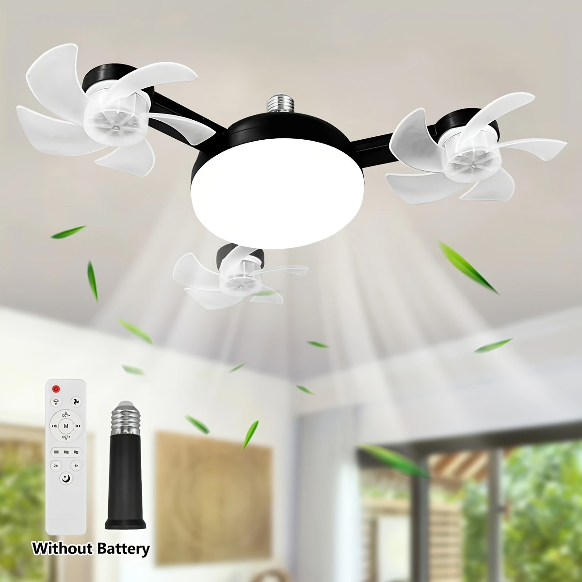 6f049098-a45a-4f63-ac6a-872fb12b0a59.jpg LED Smart Ceiling Fan Light - E27/E26 Socket Fan Light with Remote Control, Adjustable Brightness and 3 Speed Adjustment, Suitable for Bedroom, Living Room, Study, Kitchen and Bathroom, Suitable for All Seasons (3 Head Fan Light Black) - الصورة 1