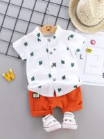 2pcs Baby Boys Dinosaur Print Button Short Sleeve Shirt Top & Elastic Waist Shorts Set Toddler Summer Clothes For Daily & Outdoor Wear - Image 8