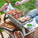1pc Portable Stainless Steel Folding Charcoal Grill with Skewers, Compact & Easy to Clean, Perfect for Travel, Camping, Backyard BBQ, Picnics, and Outdoor Cooking, Picnic Cooking Tool | Compact Grill | Foodsafe Materials