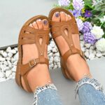 Women's Comfortable Brown Faux Cover Wedge Sandals with Adjustable Buckle Straps, Open Toe Design, and Arch Support for Casual Summer Wear, Garden Relaxation Shoes | Buckle Closure Sandals | Durable Pu Sole