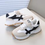 Stylish Beige & Black Sneakers with Easy Closure Straps, Round Toe, Low Top Design for Running and Daily Wear, Preppy Style, Tpr Sole, Casual Athletic Shoes | Stylish Athletic Shoes | Easy Closure Strap Sneakers