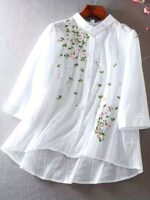 Women's Elegant Floral Blouse - Lightweight Semi-Sheer Summer Shirt with Round Neck, Short Sleeves & Machine Washable Fabric for Spring/Summer Casual & Formal Wear, Floral Print Blouse, Lightweight Top, Delicate Embroidery - Image 4