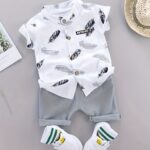 Toddler Summer Feather Print Shirt Shorts Set, for Outdoor - Image 15