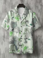 Men's Tropical Floral Print Hawaiian Shirt - Short Sleeve Button-Up with Vibrant Pink Hibiscus & Monstera Leaf Design, Casual Summer Beachwear, Polyester Blend, Machine Washable, Casual Wear | Buttondown Shirt | Smooth Texture, PLUS SIZE - Image 6